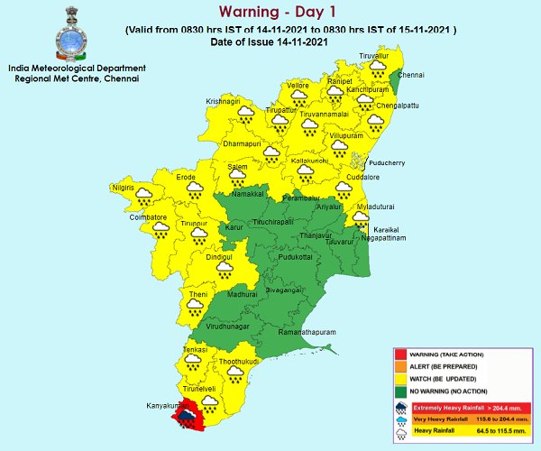 Weather Forecast For Tamilnadu And Puducherry For 14th Nov