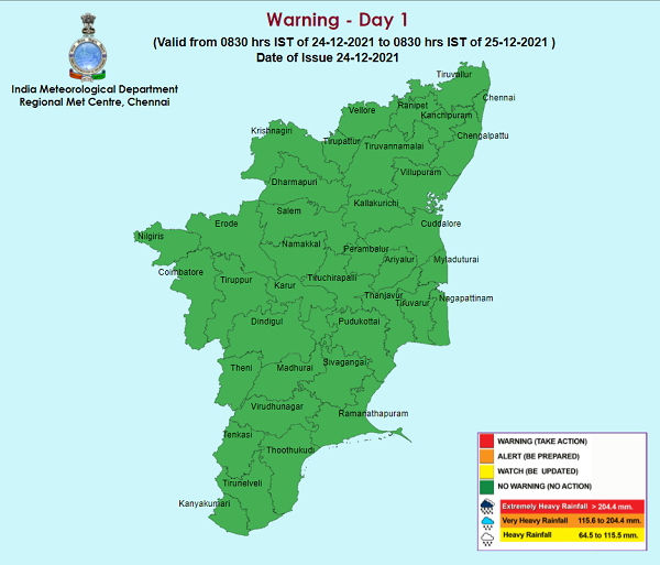 Weather Forecast For Tamilnadu and Puducherry for 25th Dec